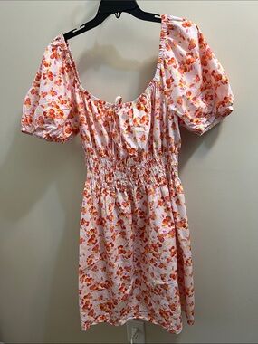 Chloe + Rene Floral Elastic Waist Dress - White, Orange & Pink Size 3X